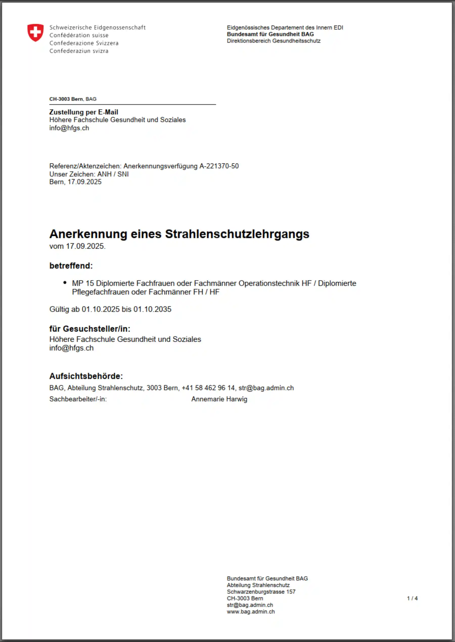 Strahlenschutz-Anerkennung BAG